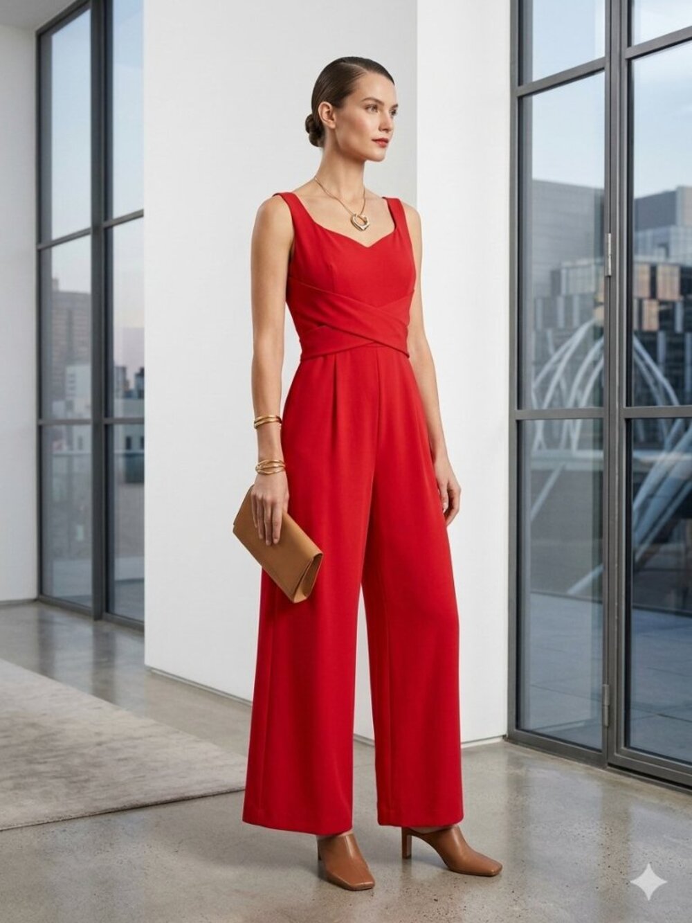 Halara Women Size Small Red Crossover Sleeveless Built-In Bra Pull On Jumpsuit